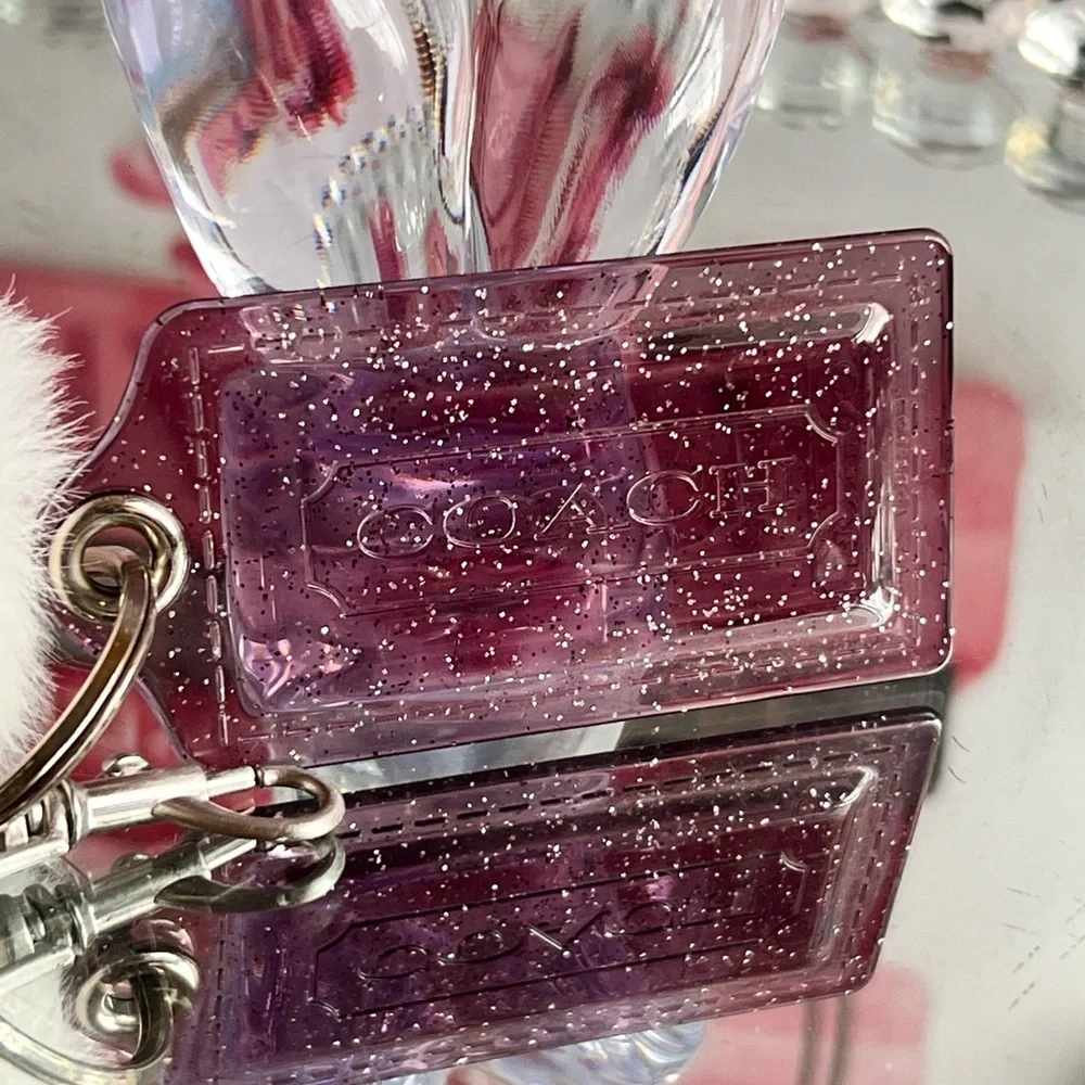 Coach Purple Glitter Key Holder with unbranded White Pom Pom
